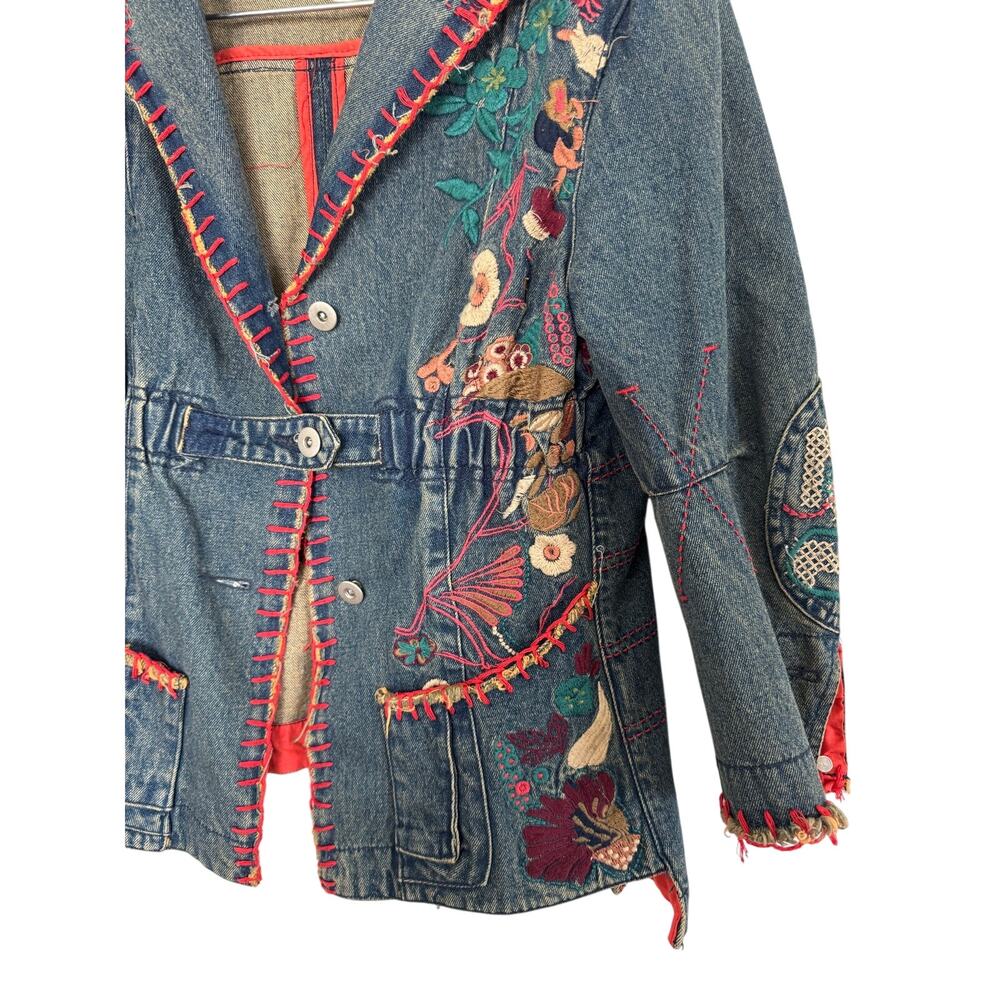 Marc Jacobs Vintage Embroidered Denim Jacket Boho Floral Size 6 - Picture 2 of 9